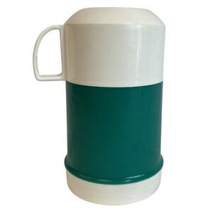 Vintage‎ Thermos Green and White Insulated Beverage Container Hot Cold